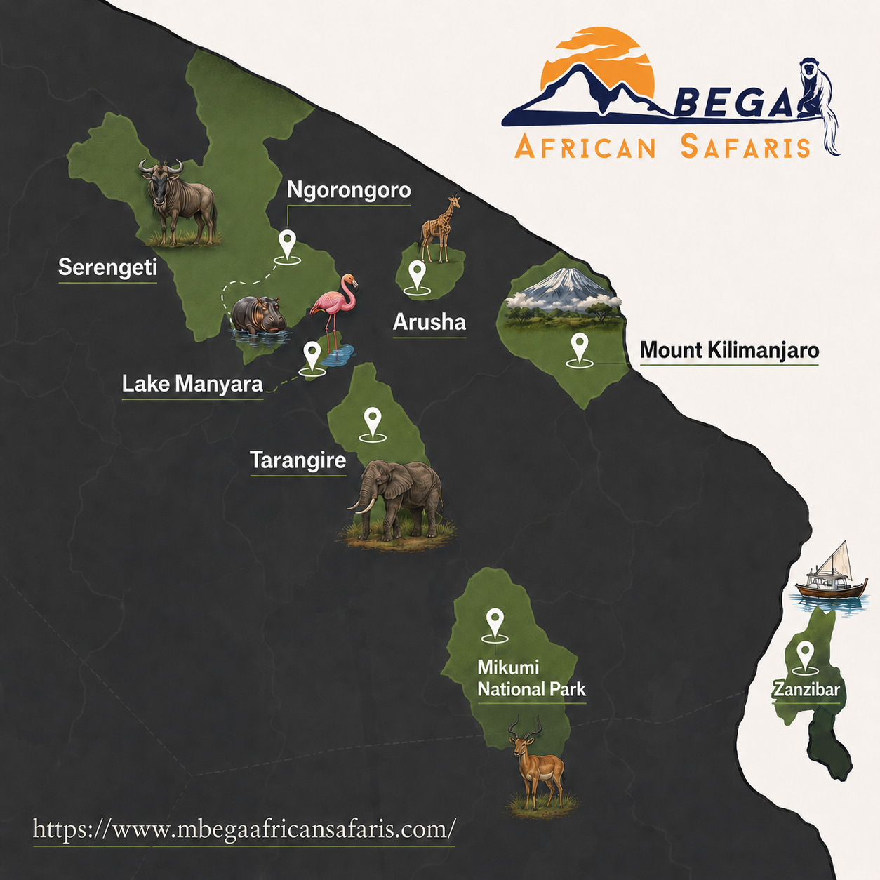 Tanzania destinations map